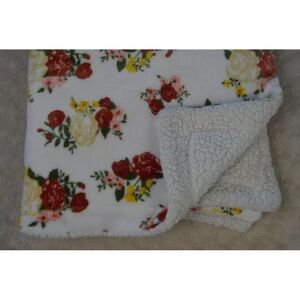 Modern Baby Floral Baby Blanket Red Yellow Roses Flowers Sherpa White Green Pink